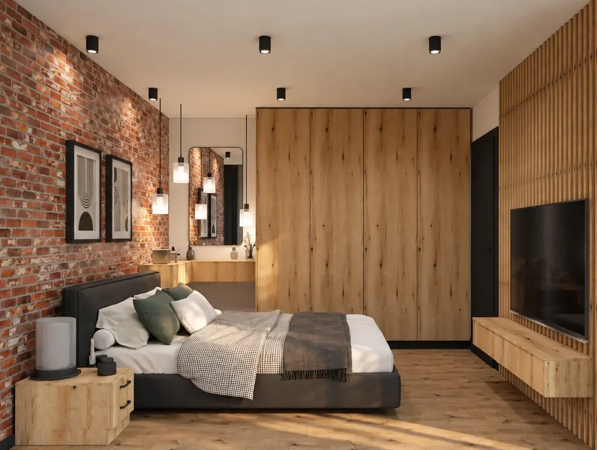 Projekt Loft: sypialnia, widok drugi (wizualizacja)