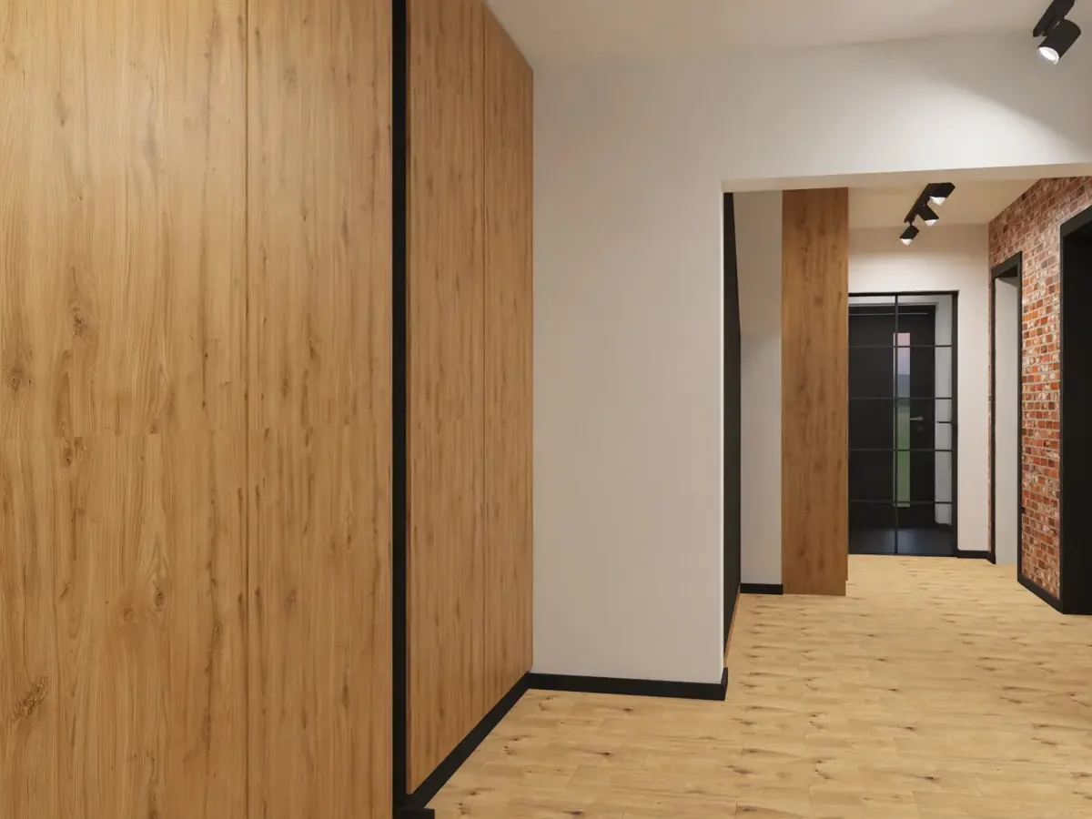 Projekt Loft: korytarz, widok drugi (wizualizacja)
