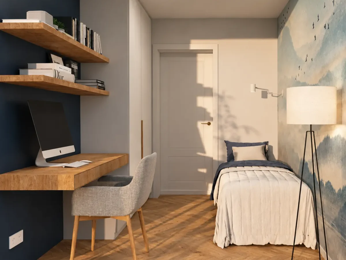 Projekt Loft: pokój z biurkiem (wizualizacja)